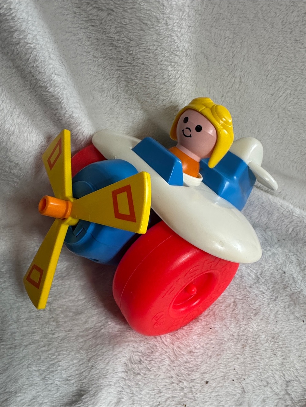 Children's Red & Blue Toy Airplane with Yellow Propeller